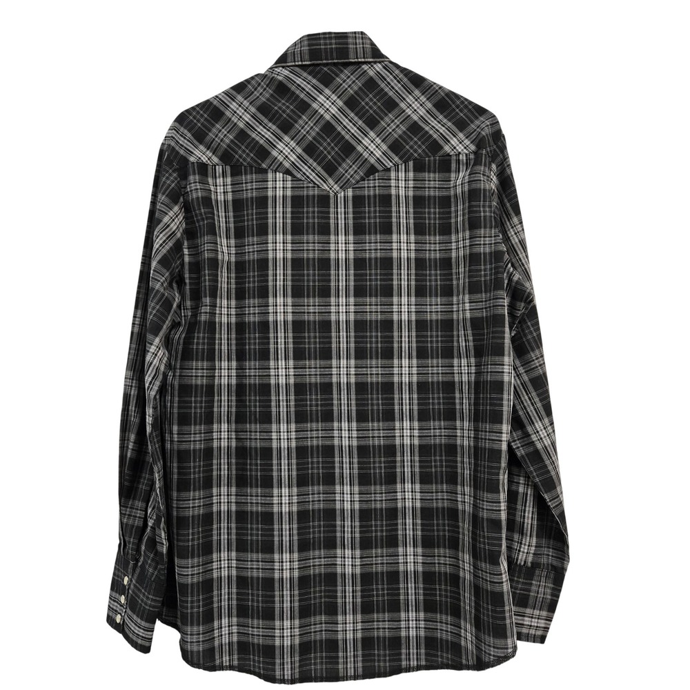 Wrangler Mens Western Plaid Pearl Snap Long Sleeve Shirt Black Grey Medium - Picture 2 of 13